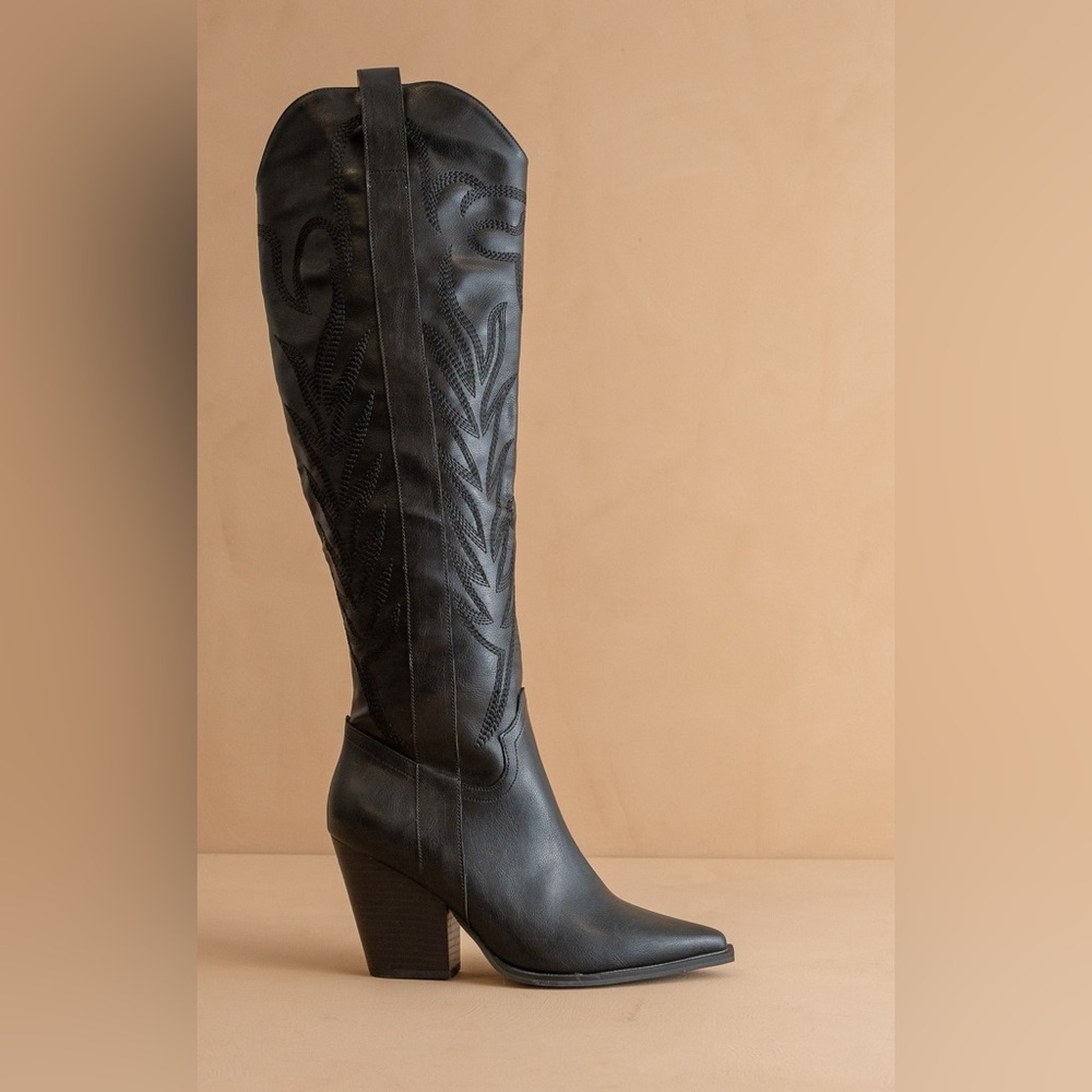 Tall Knee High Western Embroidered Pointed Toe Boots - Oasis Society - Picture 2 of 5